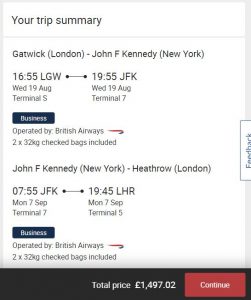 BA Business Class flights to New York from less than £1,500 return