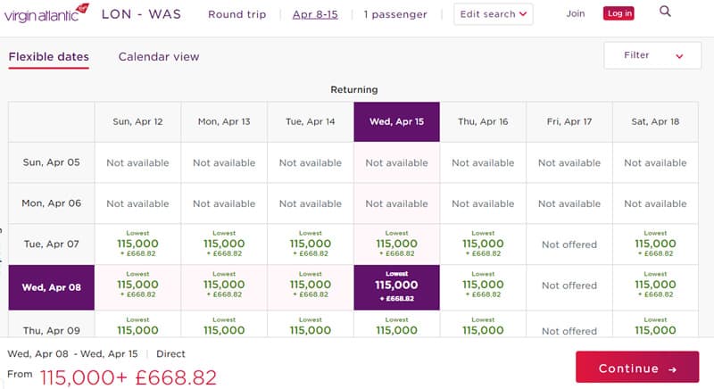 Atlantic Flying Club Miles Chart