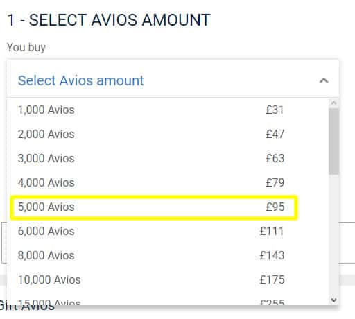 Cost to Buy 5,000 Avios
