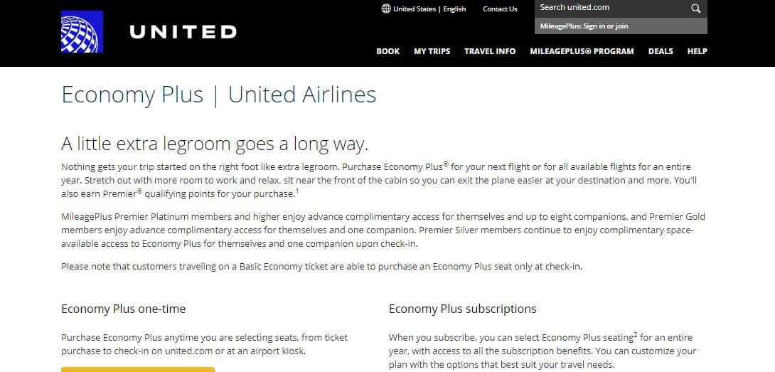 United Airlines United Economy and United Economy Plus