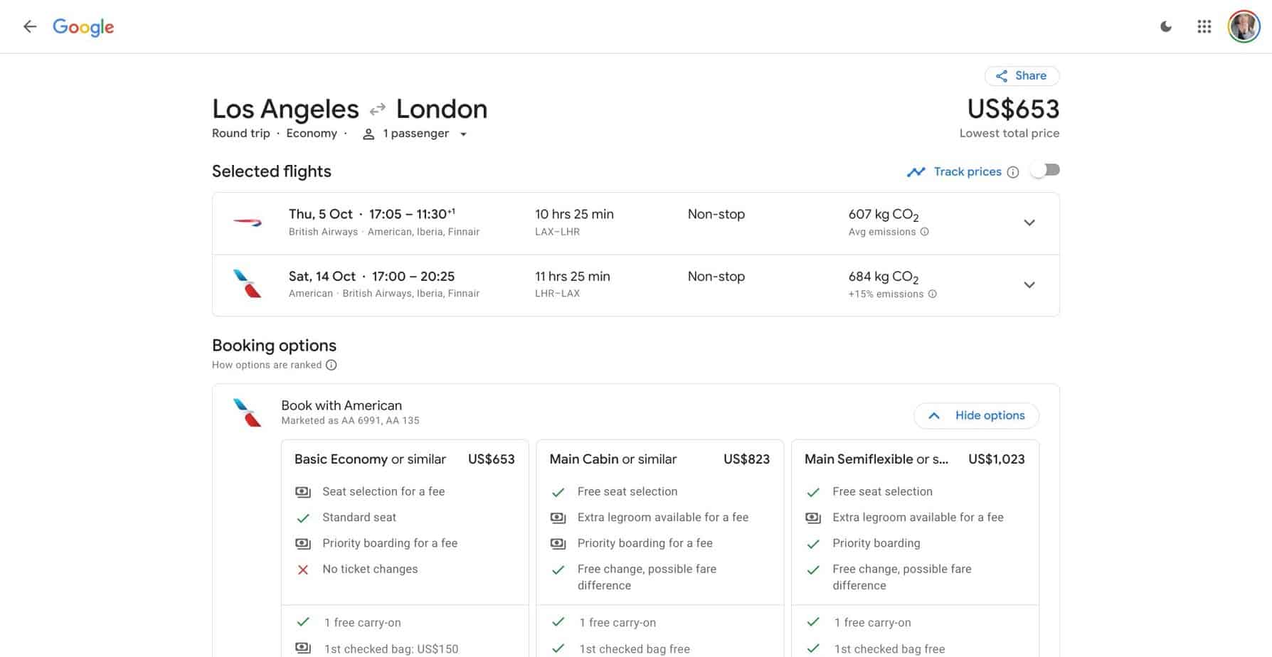 Google Flights pricing image